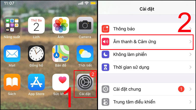 Bước 1: Vào mục Âm thanh & Cảm ứng